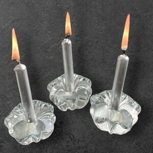 Orrefors Stella flower candle holds, set of 3, vintage, mid-century, Danish, EUC
